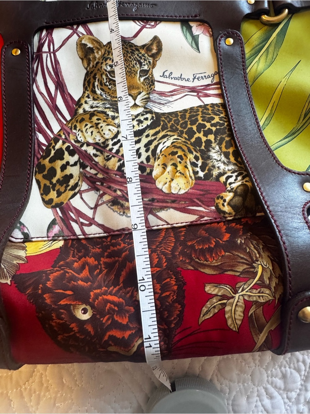 Salvatore Ferragamo Multicolor Leopard Panel Leather-Trim Tote - Picture 11 of 16